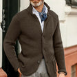 Men's Waffle Knit Cardigan Stand Collar