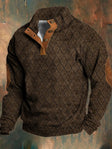Men’s Quilted Knit Sweater Leather Button Collar