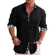 Men's Linen Long Sleeve Shirt Plaid Trim
