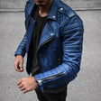 Men's Quilted Leather Moto Jacket Asymmetric Zip