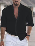 Men's Linen Band Collar Shirt Long Sleeve