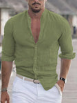 Men's Linen Band Collar Shirt Long Sleeve