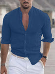 Men's Linen Band Collar Shirt Long Sleeve