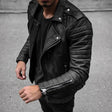 Men's Quilted Leather Moto Jacket Asymmetric Zip