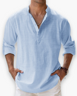 Men's Linen Band Collar Shirt Long Sleeve