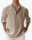 Men's Linen Band Collar Shirt Long Sleeve