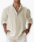 Men's Linen Band Collar Shirt Long Sleeve