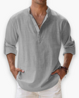 Men's Linen Band Collar Shirt Long Sleeve