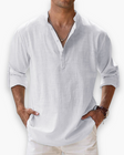 Men's Linen Band Collar Shirt Long Sleeve