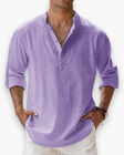 Men's Linen Band Collar Shirt Long Sleeve