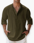 Men's Linen Band Collar Shirt Long Sleeve