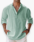 Men's Linen Band Collar Shirt Long Sleeve