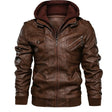 Men's Faux Leather Moto Jacket Removable Hood