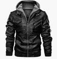 Men's Faux Leather Moto Jacket Removable Hood