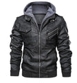 Men's Faux Leather Moto Jacket Removable Hood