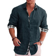 Men's Linen Long Sleeve Shirt Plaid Trim