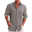 Men's Linen Long Sleeve Shirt Plaid Trim