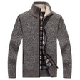 Men's Fleece-Lined Knit Cardigan Stand Collar
