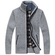 Men's Fleece-Lined Knit Cardigan Stand Collar