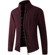 Men's Fleece-Lined Knit Cardigan Stand Collar