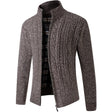Men's Fleece-Lined Knit Cardigan Stand Collar