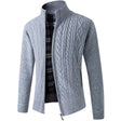 Men's Fleece-Lined Knit Cardigan Stand Collar