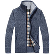 Men's Fleece-Lined Knit Cardigan Stand Collar