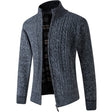 Men's Fleece-Lined Knit Cardigan Stand Collar