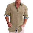 Men's Linen Long Sleeve Shirt Plaid Trim