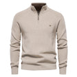 Men's Quarter Zip Knit Sweater Ribbed Contrast Collar