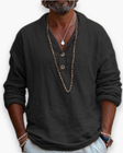 Men's Linen Henley Shirt V-Neck Long Sleeve