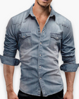 Men's Denim Shirt Western Snap-Button
