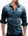 Men's Denim Shirt Western Snap-Button