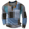 Men's Patchwork Henley Sweater Long Sleeve