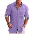 Men's Linen Long Sleeve Shirt Plaid Trim