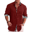 Men's Linen Long Sleeve Shirt Plaid Trim