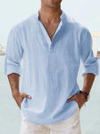 Men's Linen Henley Shirt Long Sleeve