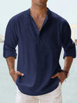 Men's Linen Henley Shirt Long Sleeve