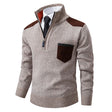 Men's Quarter Zip Knit Sweater Suede Patches