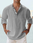 Men's Linen Henley Shirt Long Sleeve