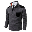 Men's Quarter Zip Knit Sweater Suede Patches
