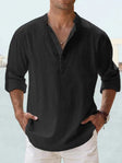 Men's Linen Henley Shirt Long Sleeve