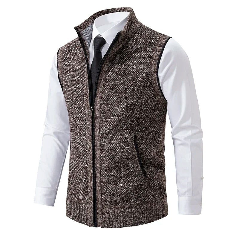 Men's Fine-Knit Sweater Vest with Zip Closure