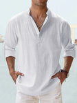 Men's Linen Henley Shirt Long Sleeve