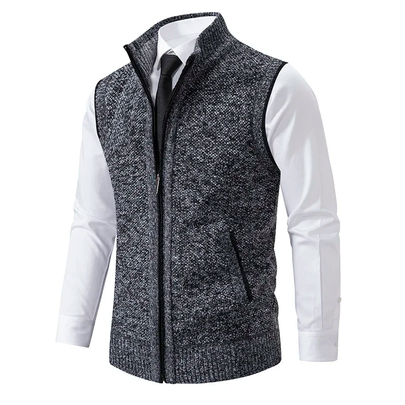 Men's Fine-Knit Sweater Vest with Zip Closure