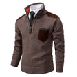 Men's Quarter Zip Knit Sweater Suede Patches