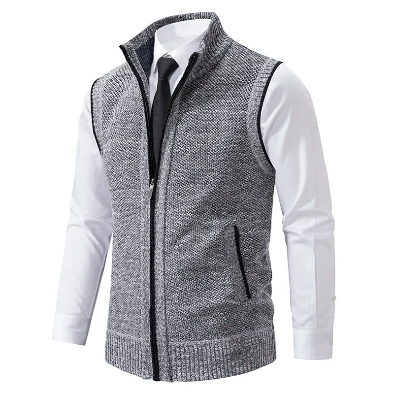 Men's Fine-Knit Sweater Vest with Zip Closure