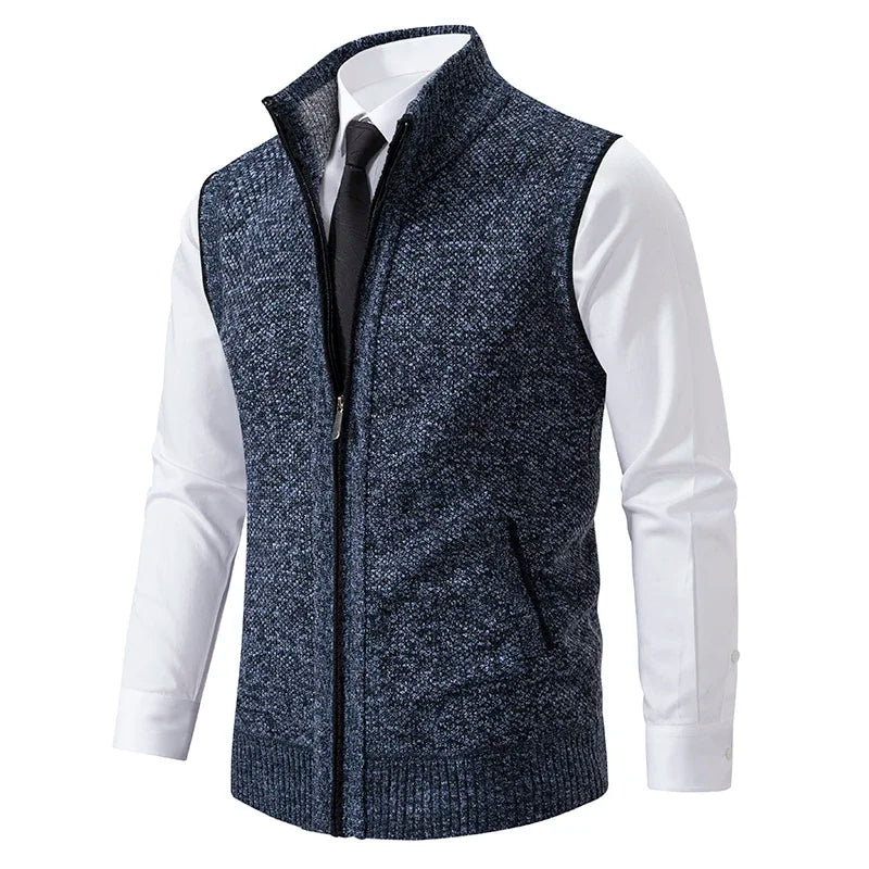 Men's Fine-Knit Sweater Vest with Zip Closure
