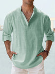 Men's Linen Henley Shirt Long Sleeve