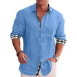 Men's Linen Long Sleeve Shirt Plaid Trim